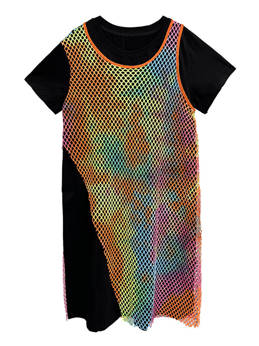 Colored Mesh Layered Dress