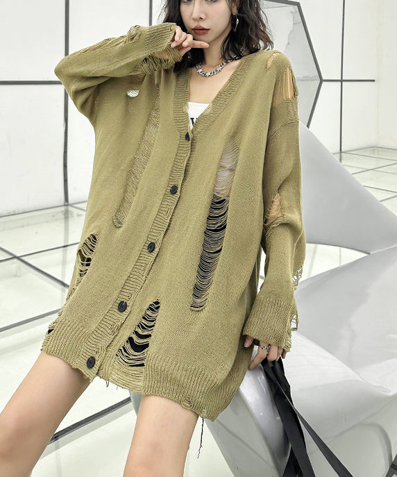 Distressed knit cardigan