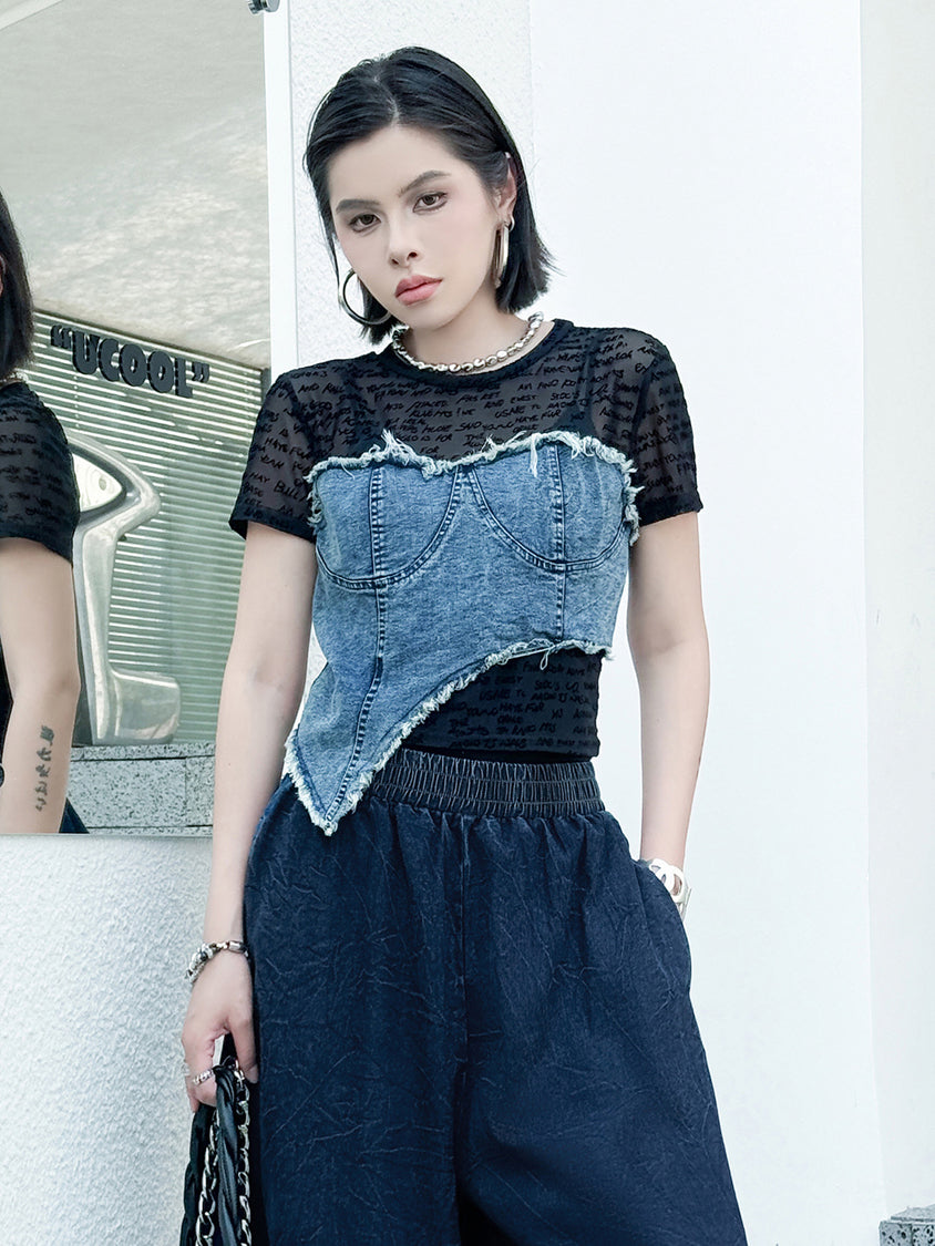 Denim layered top