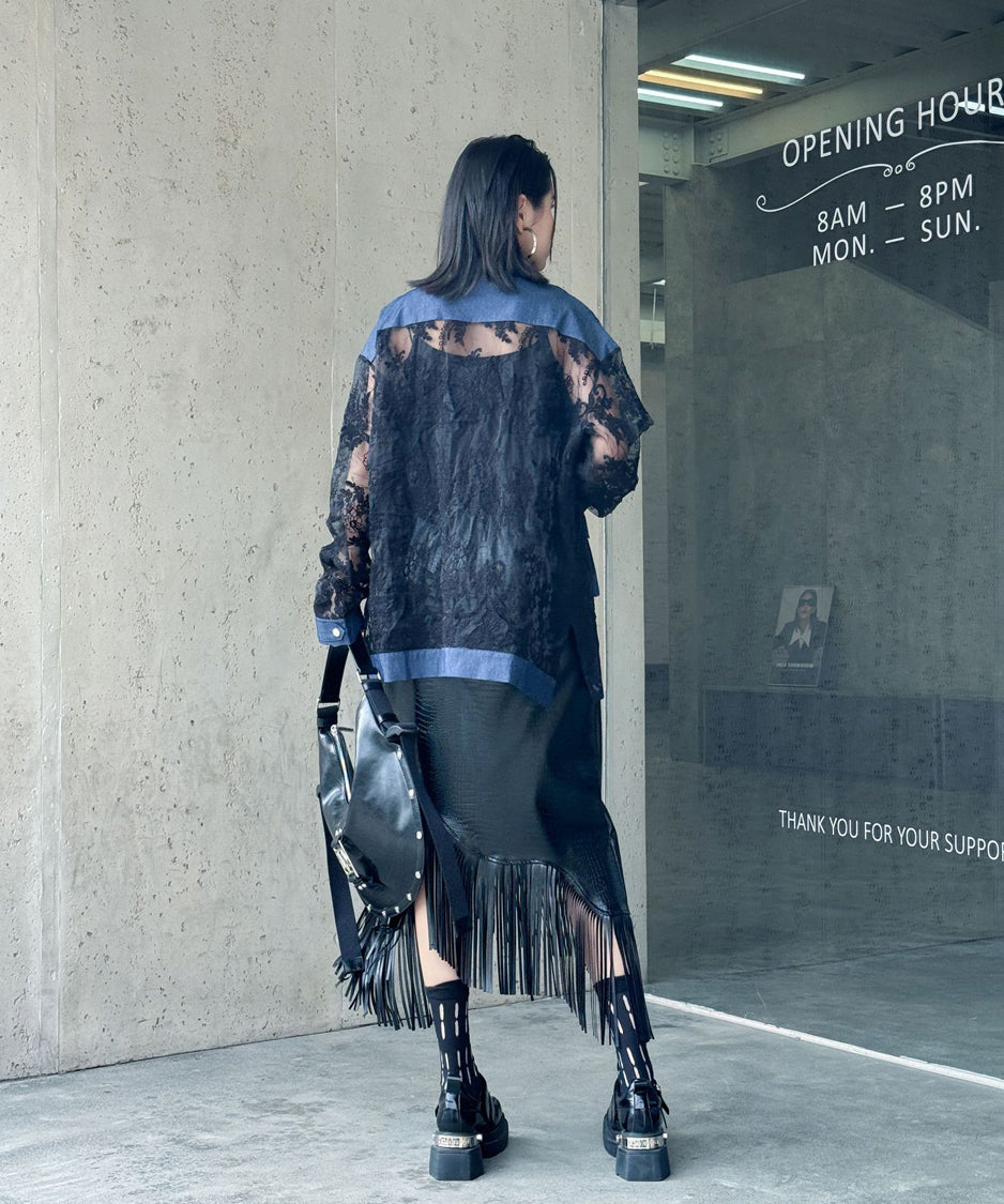 Denim stitch lace blouse
