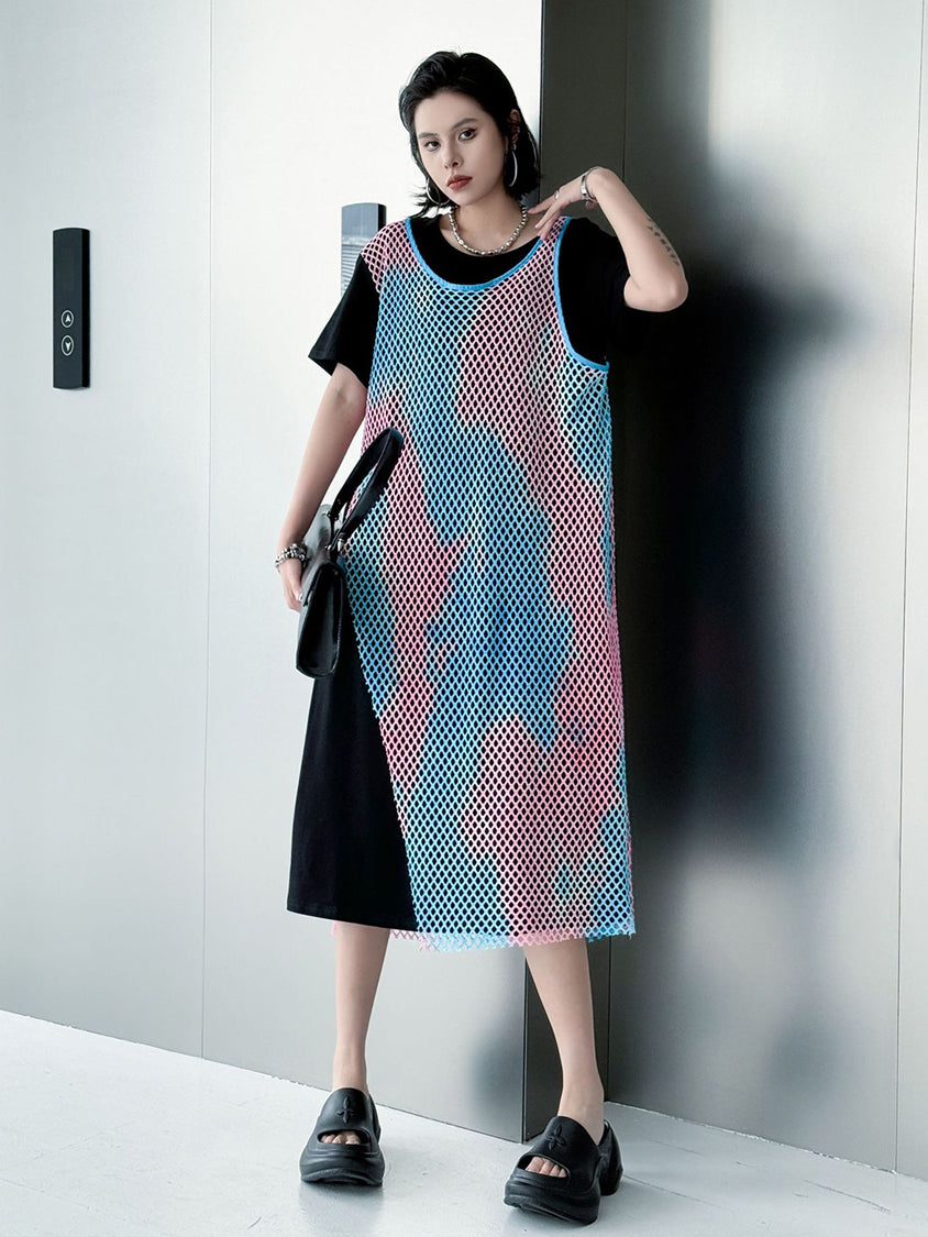Colored Mesh Layered Dress