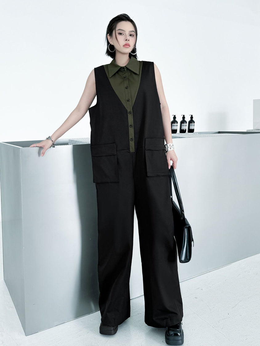 Center tuck wide jumpsuit