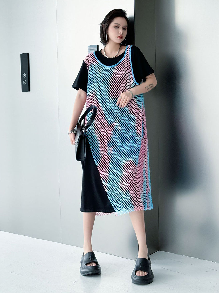 Colored Mesh Layered Dress