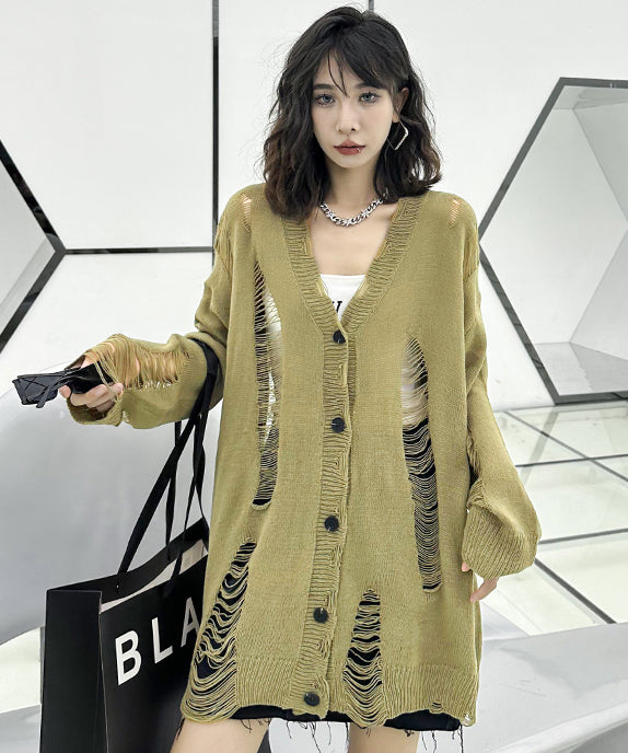 Distressed knit cardigan