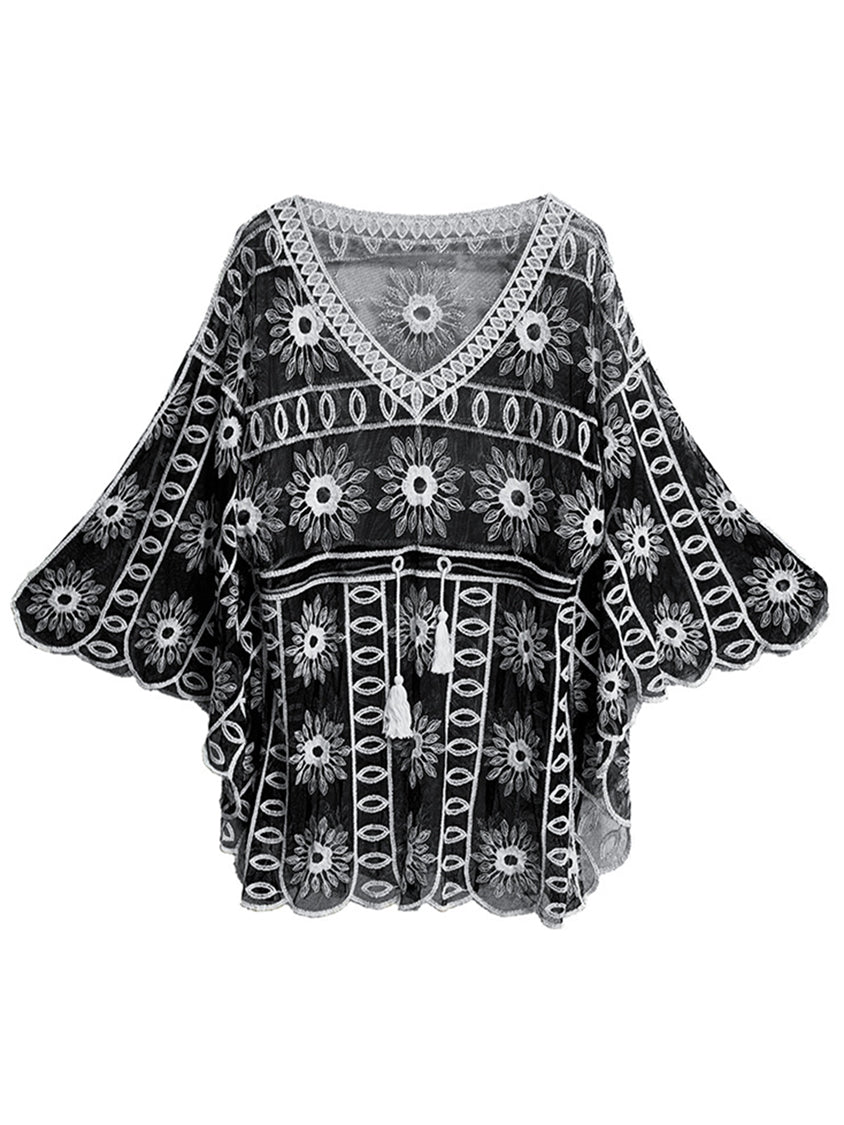 Flower embroidered lace top
