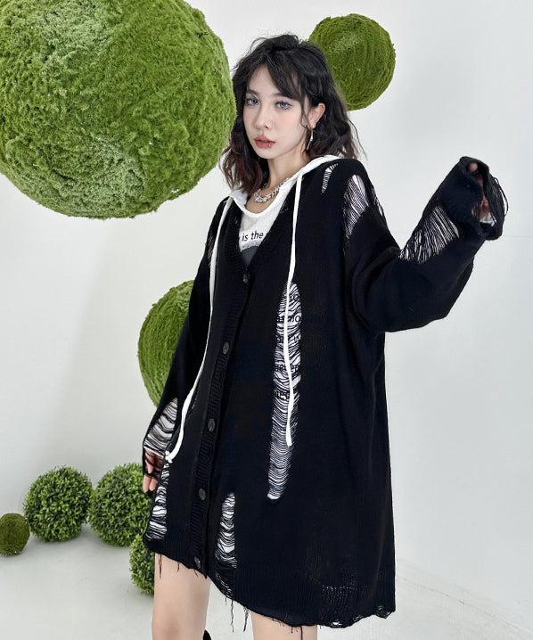 Distressed knit cardigan