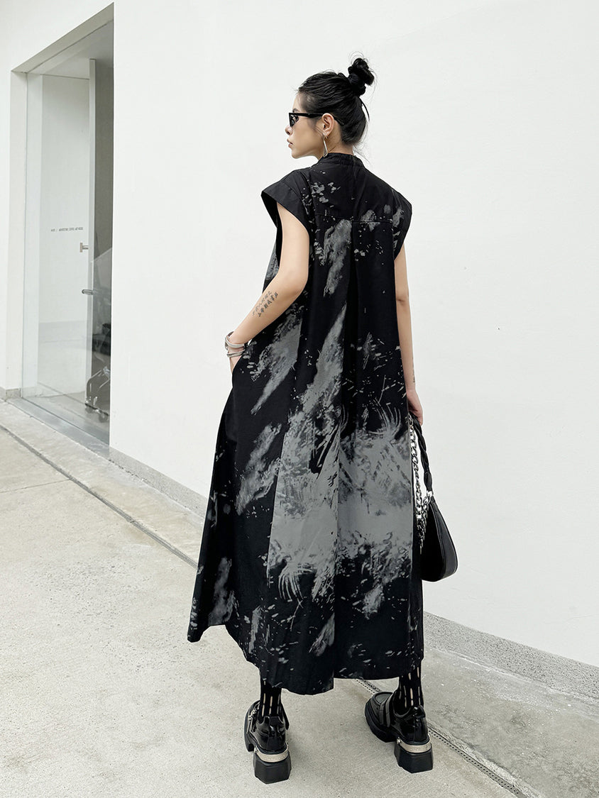 French Sleeve Print Flared Dress