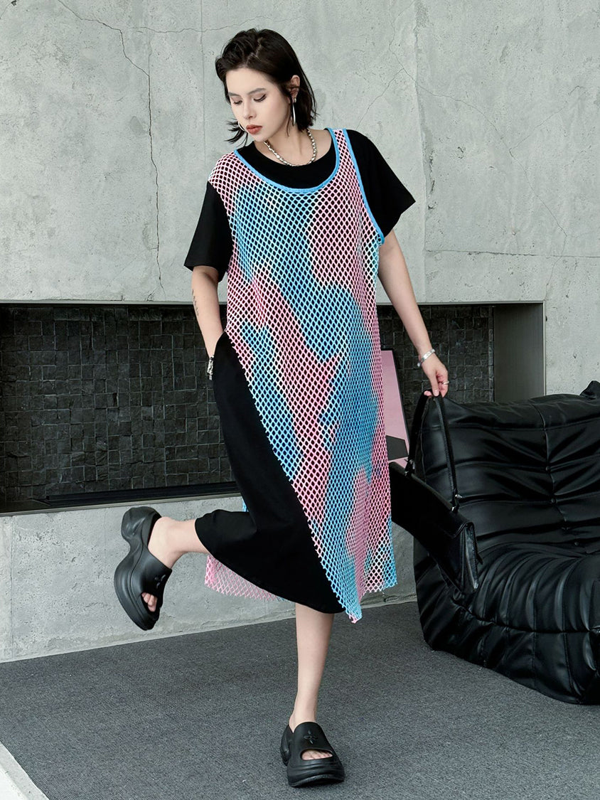 Colored Mesh Layered Dress