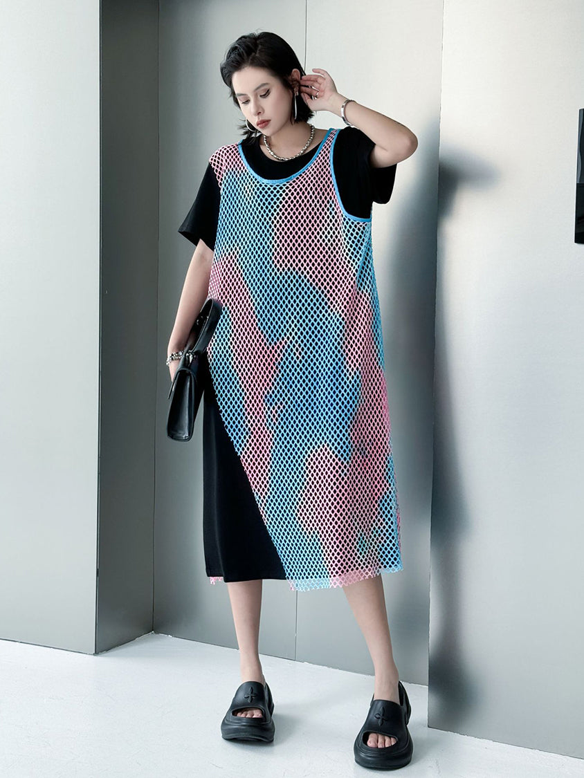 Colored Mesh Layered Dress