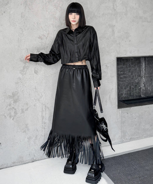 Faux leather fringe skirt