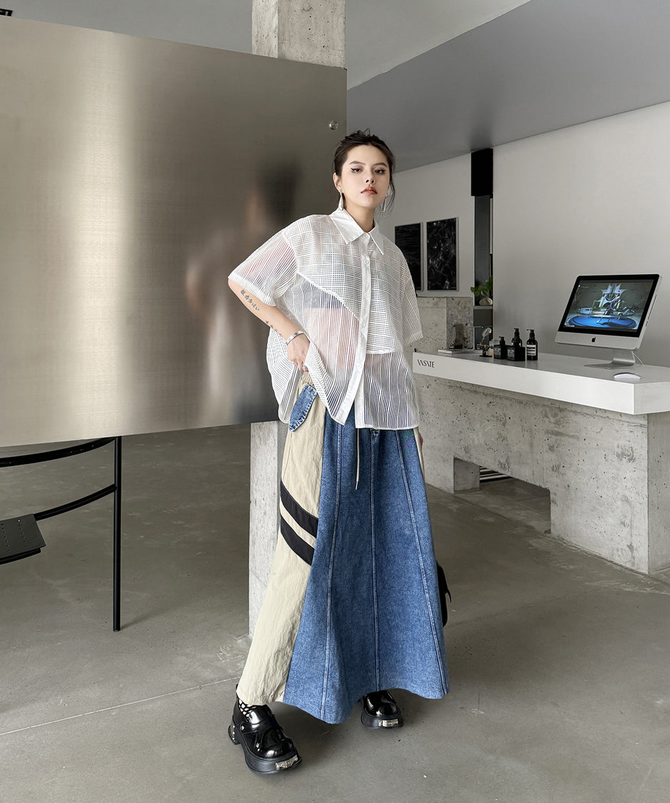 Side Switch Flare Denim Skirt