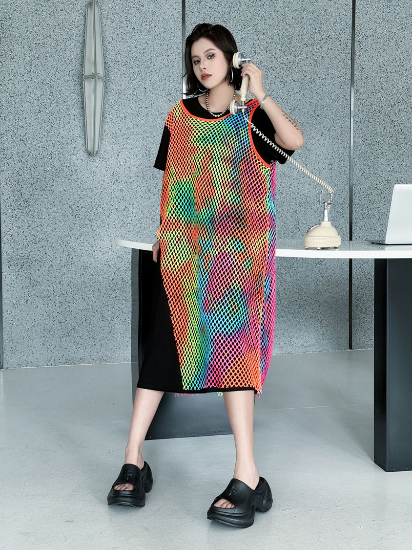 Colored Mesh Layered Dress