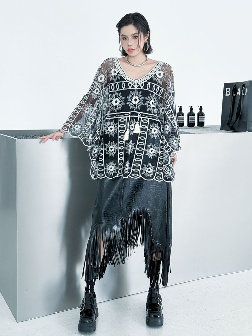 Flower embroidered lace top