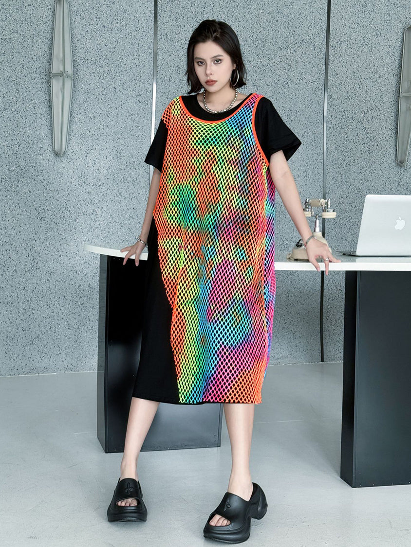 Colored Mesh Layered Dress
