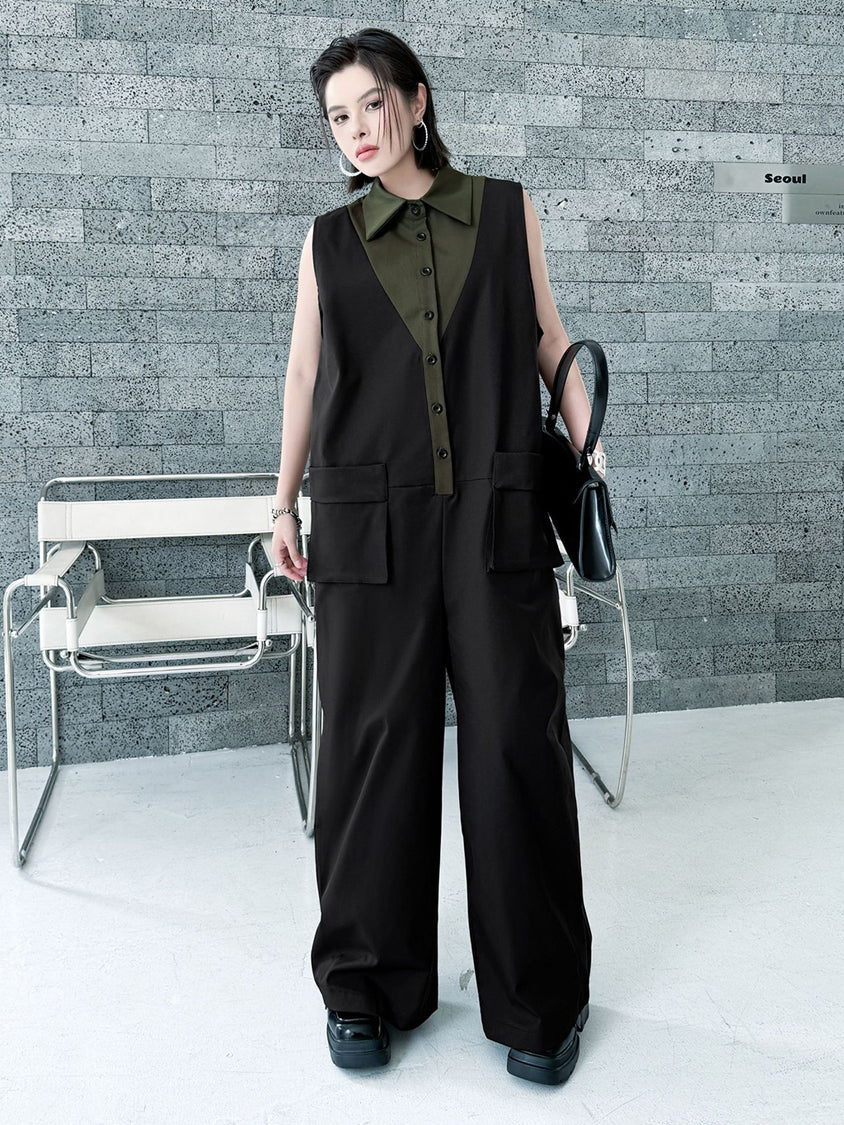 Center tuck wide jumpsuit