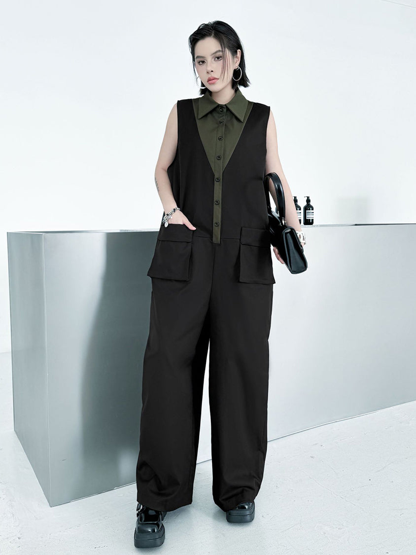 Center tuck wide jumpsuit