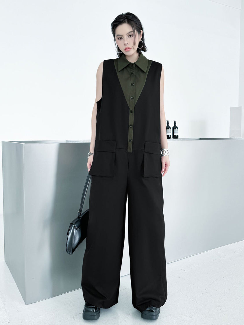 Center tuck wide jumpsuit