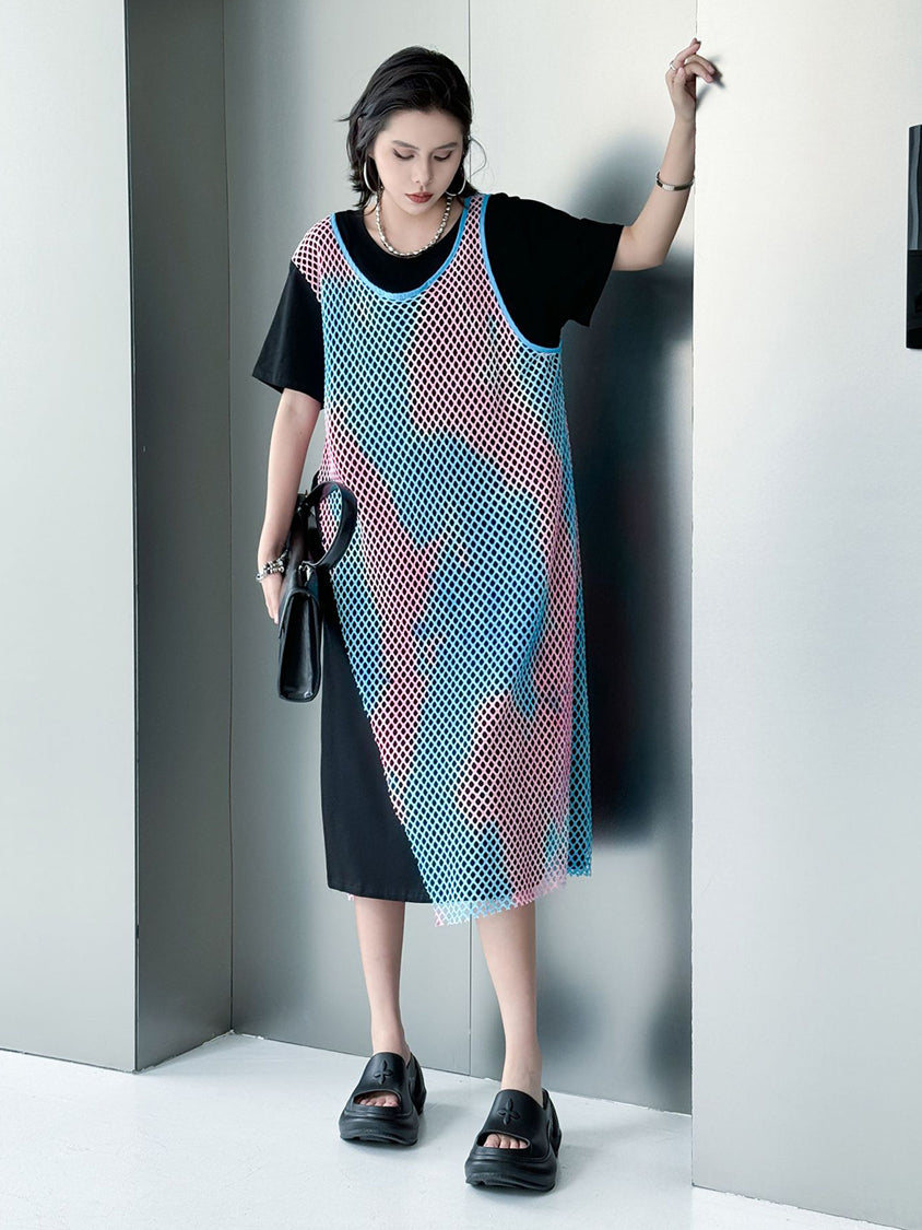 Colored Mesh Layered Dress