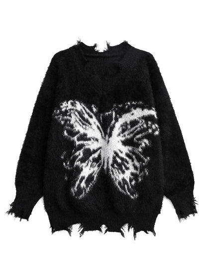 バタフライフェザーニットトップス