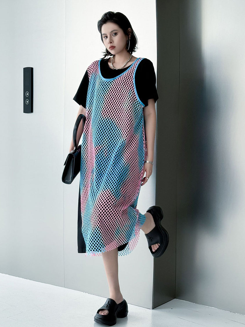 Colored Mesh Layered Dress