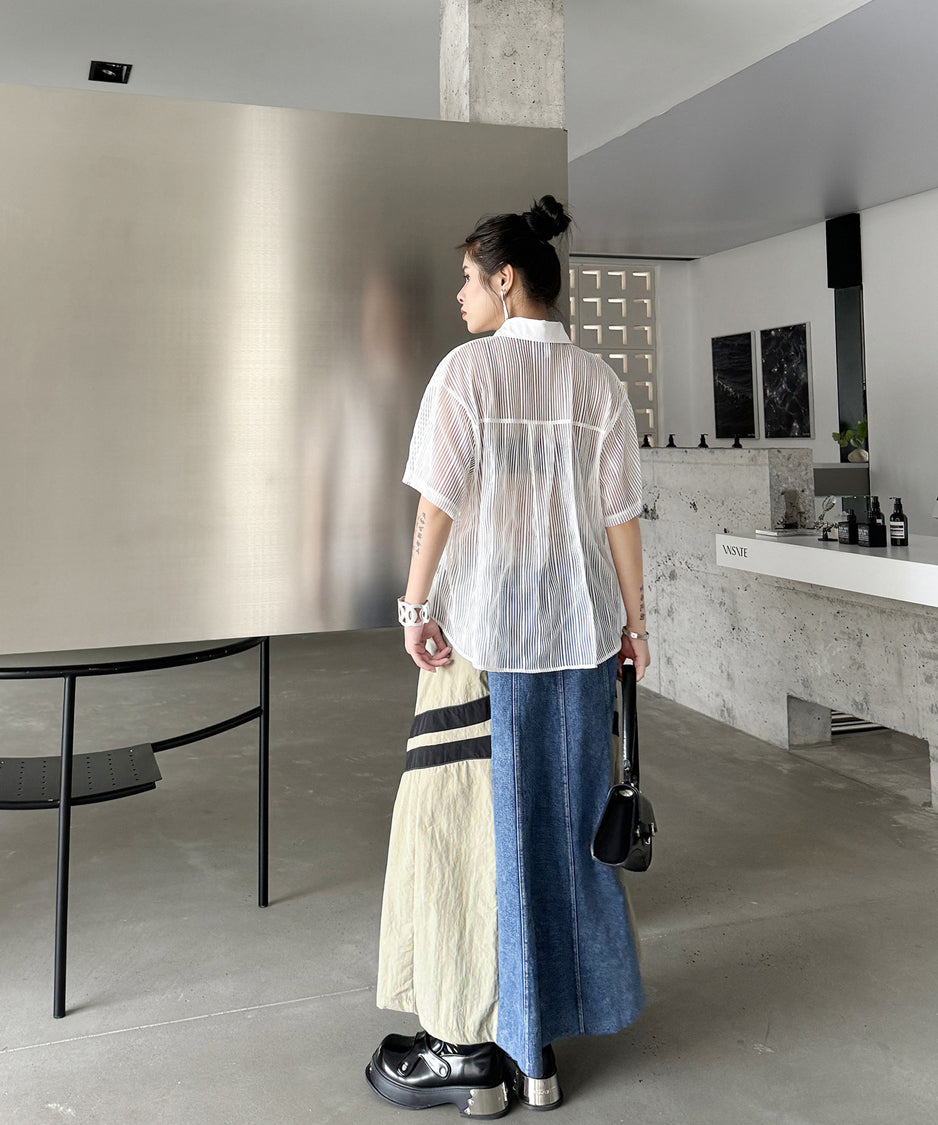 Side Switch Flare Denim Skirt