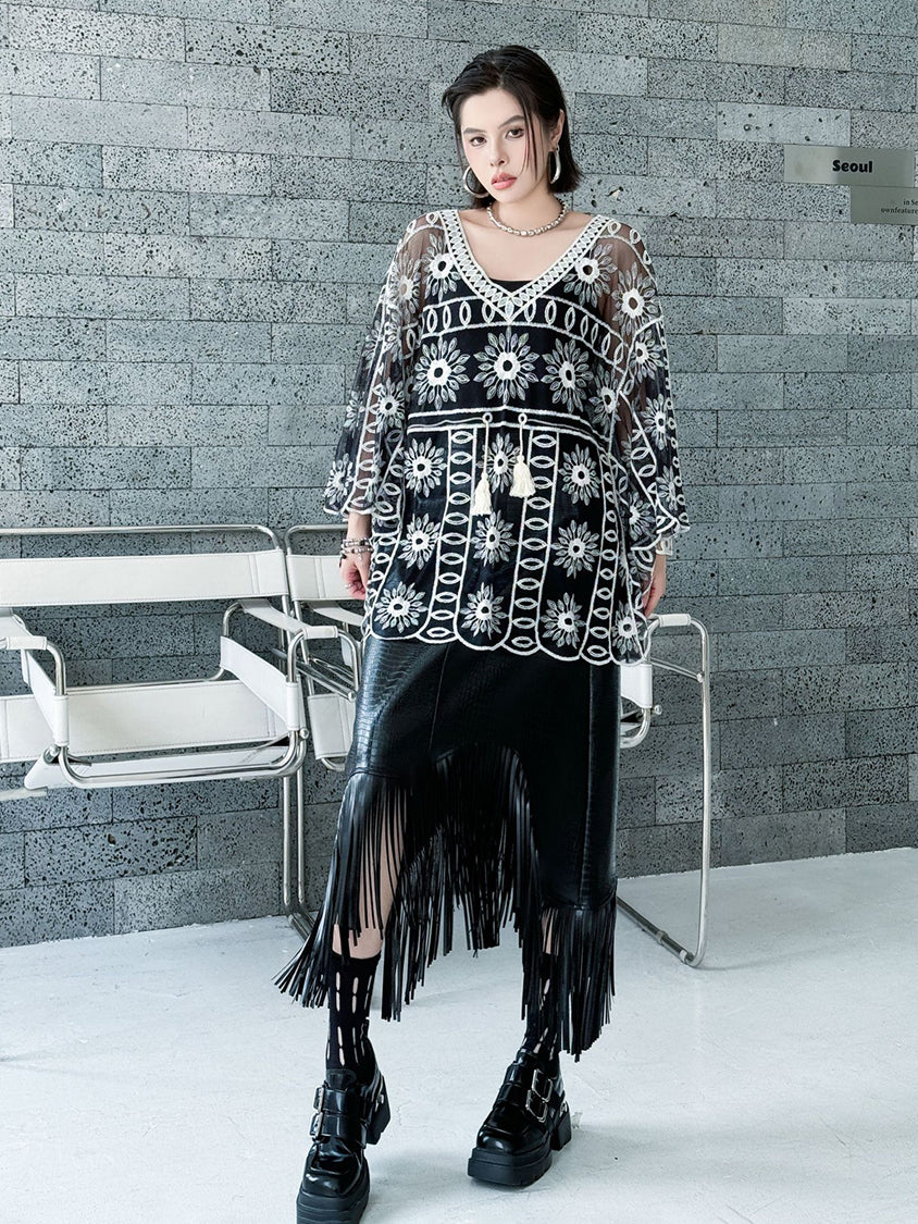 Flower embroidered lace top