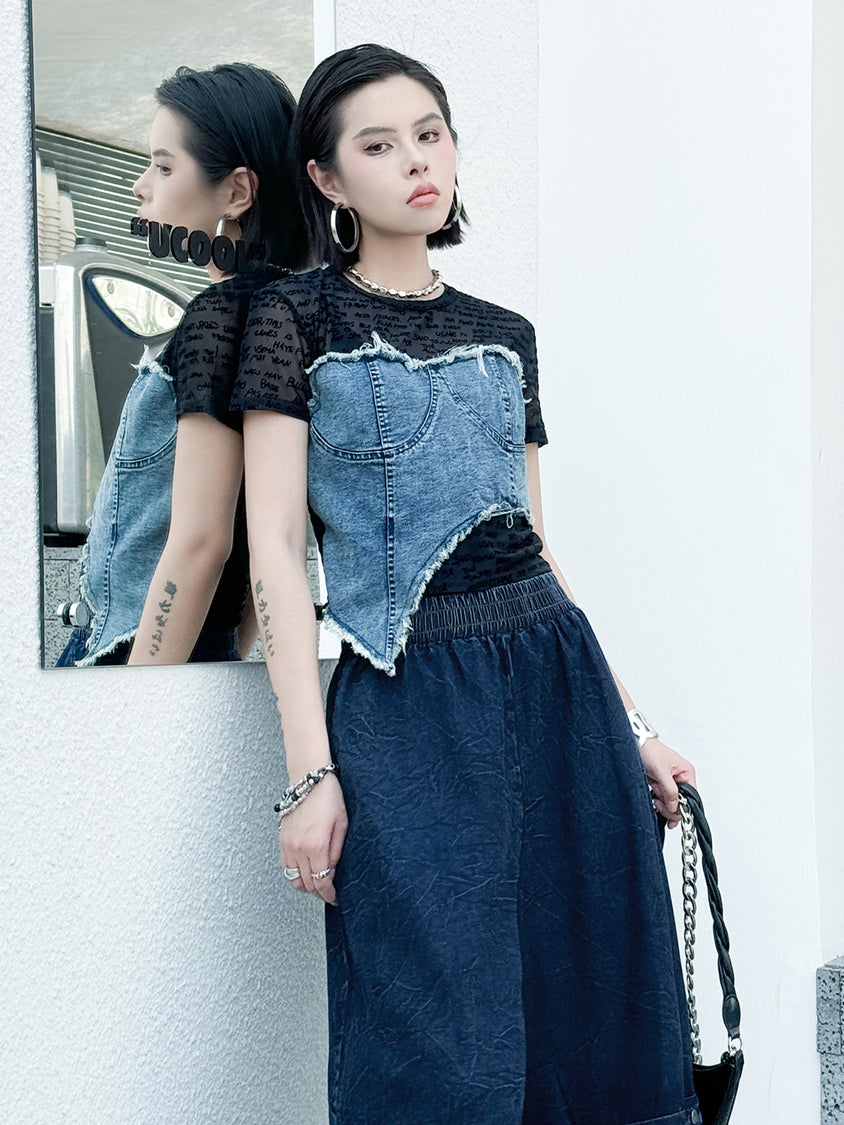 Denim layered top