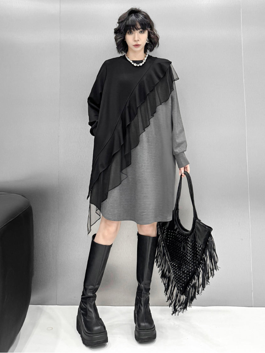 Ruffled frill contrast dress