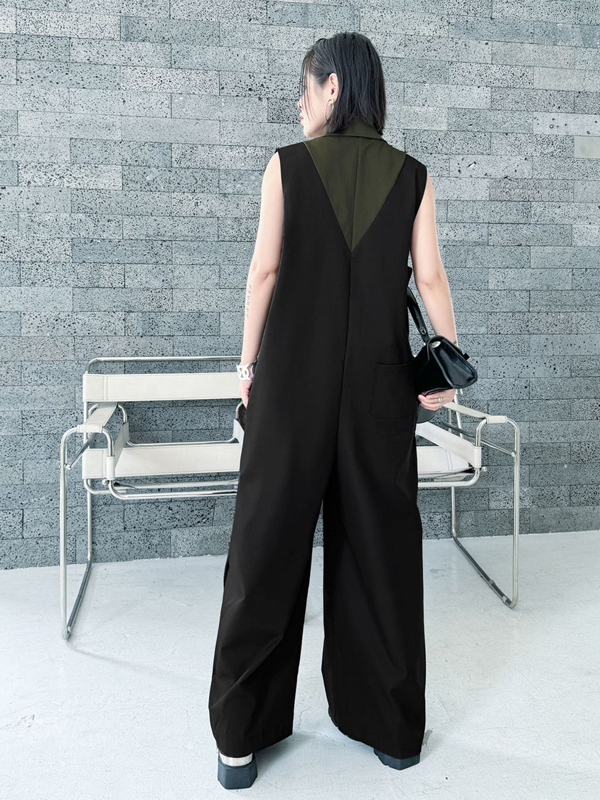Center tuck wide jumpsuit