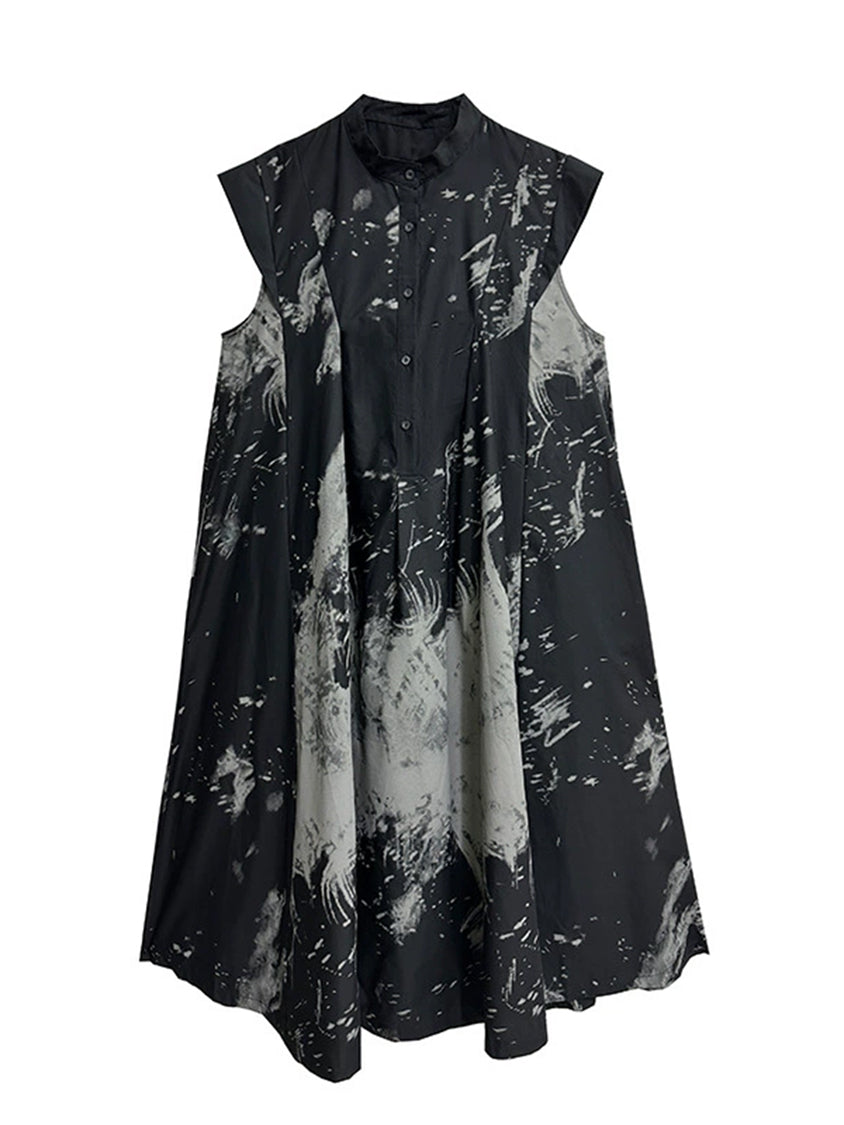 French Sleeve Print Flared Dress