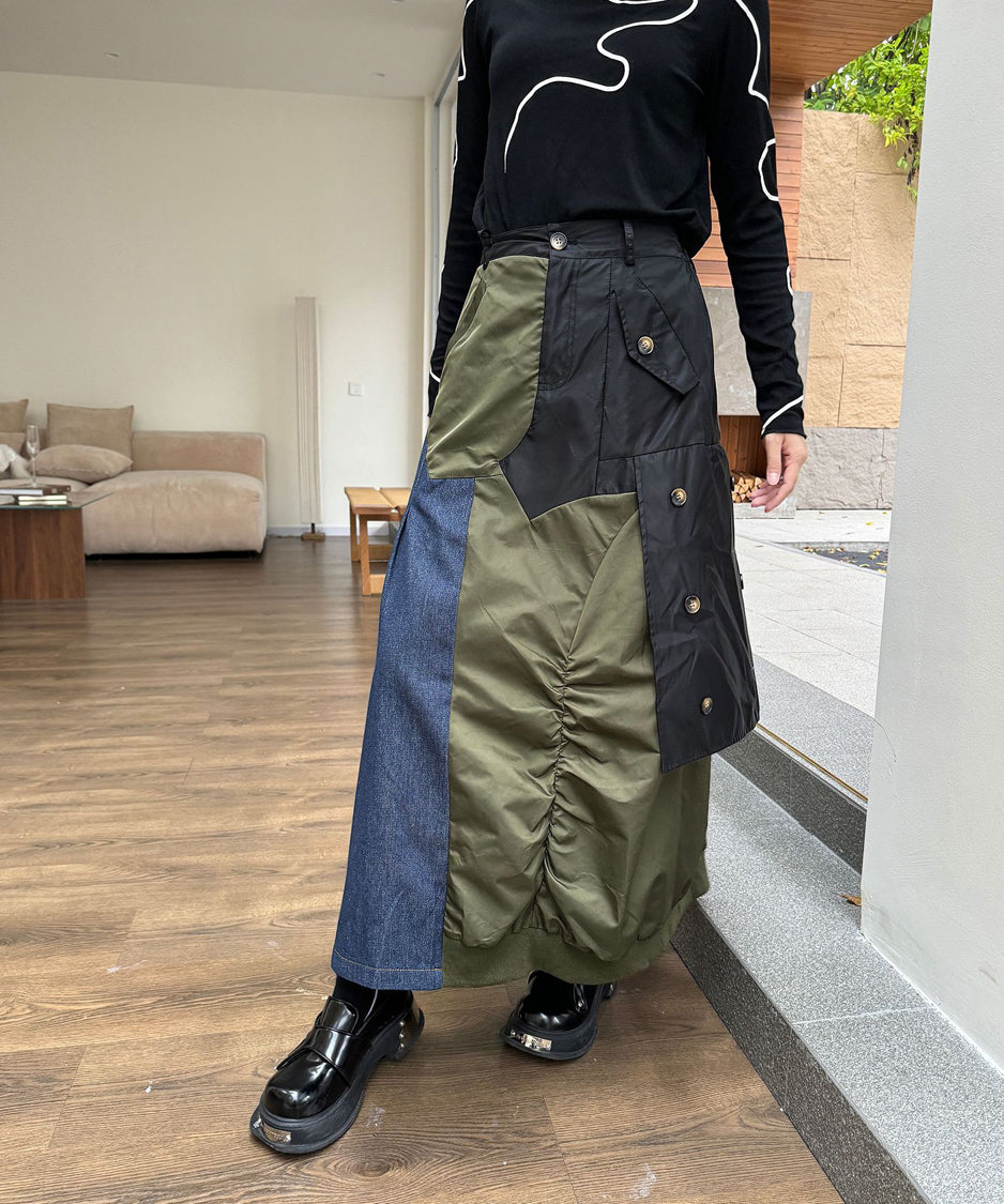 Contrast Denim High-Waist Skirt