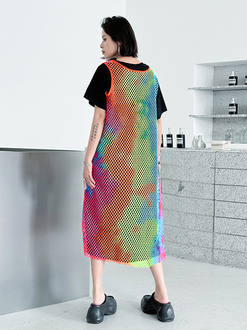Colored Mesh Layered Dress