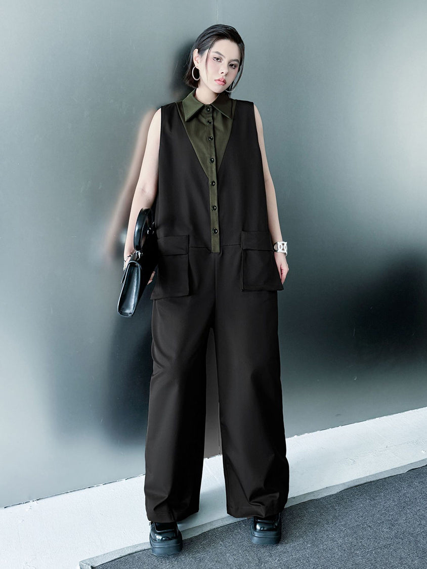 Center tuck wide jumpsuit