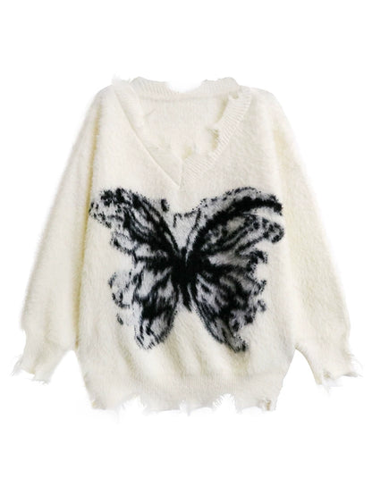 バタフライフェザーニットトップス