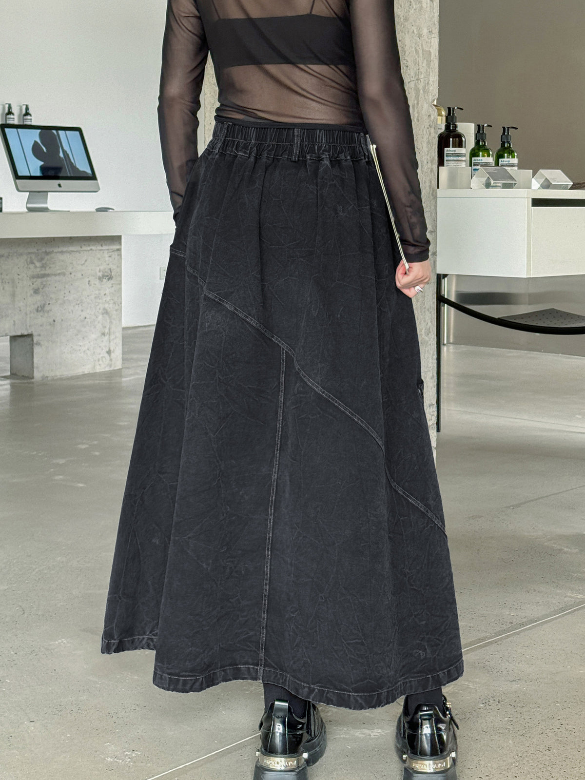 Big Pocket Denim Flare Skirt
