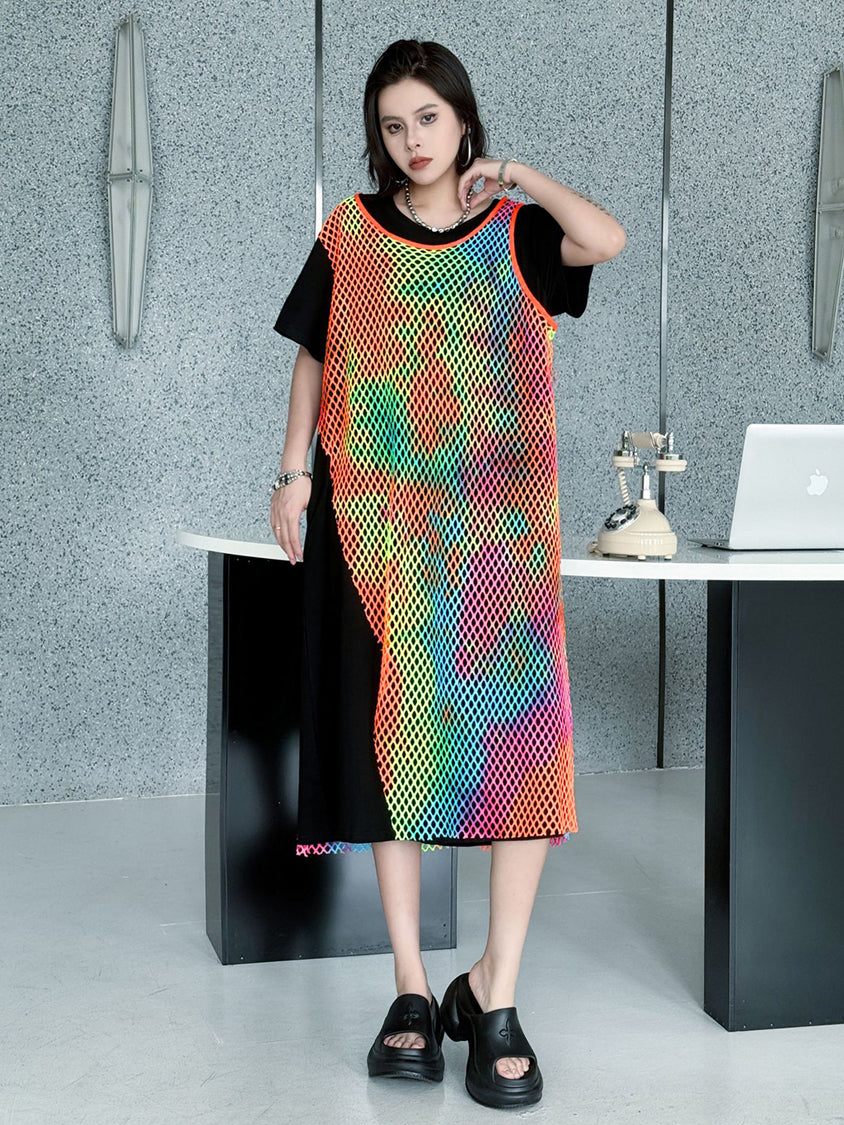 Colored Mesh Layered Dress