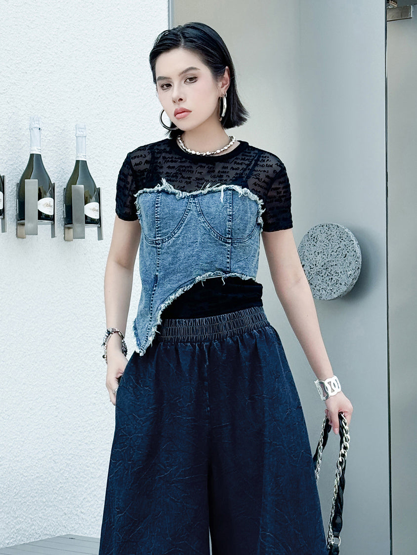 Denim layered top