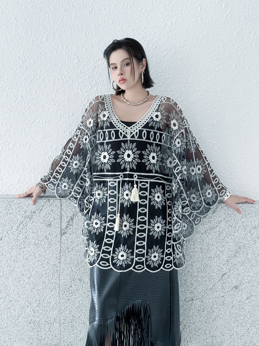 Flower embroidered lace top