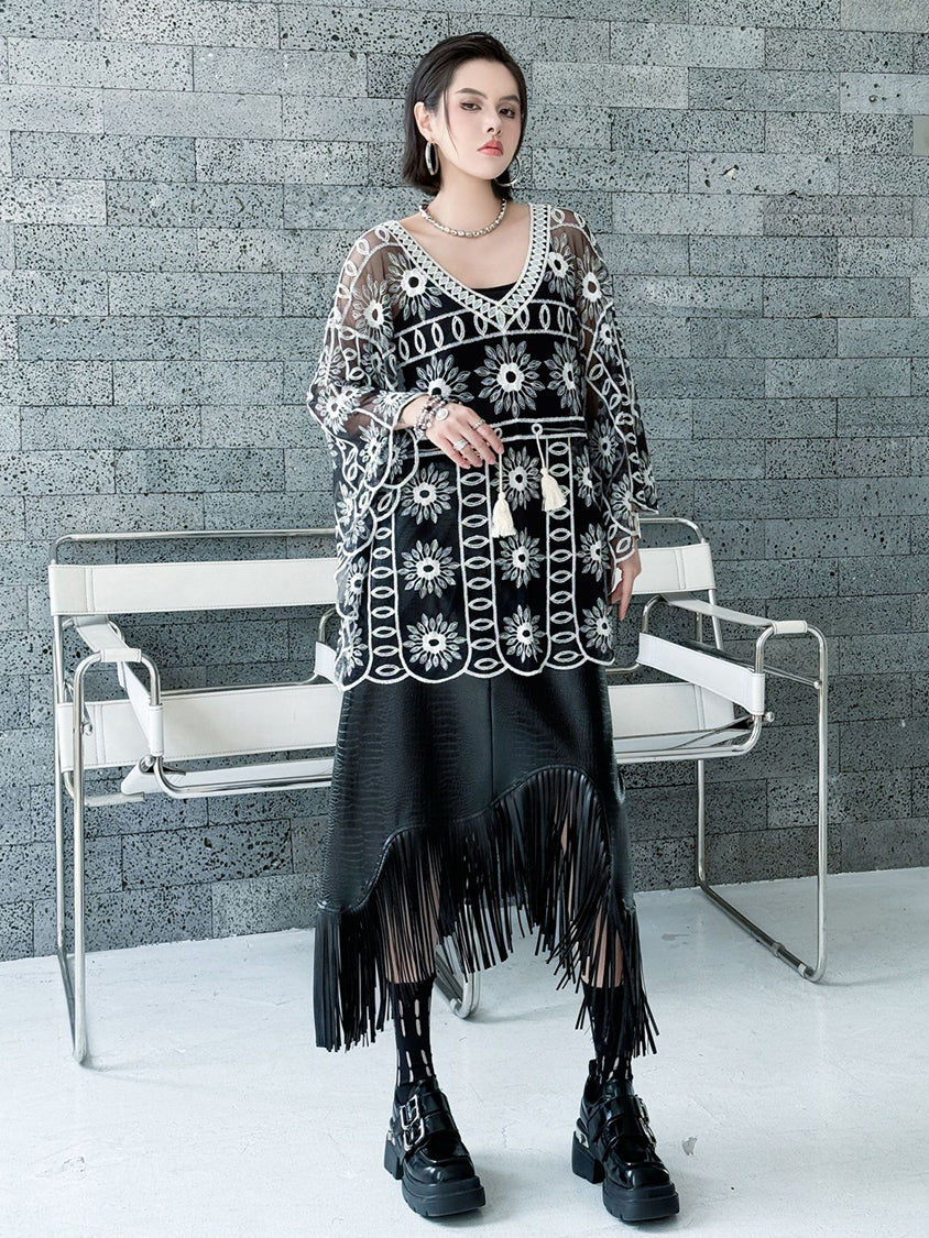 Flower embroidered lace top