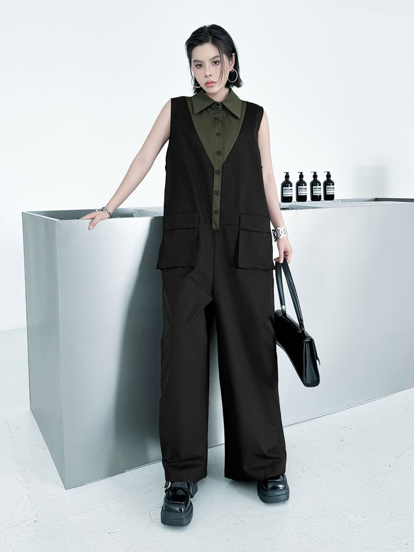 Center tuck wide jumpsuit