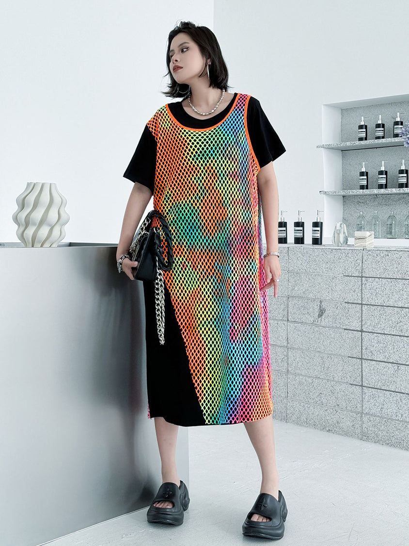 Colored Mesh Layered Dress