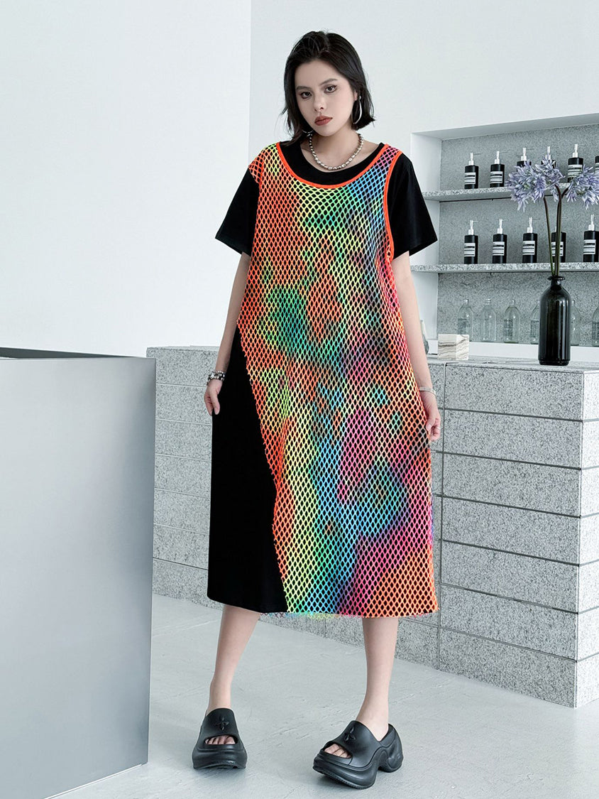 Colored Mesh Layered Dress