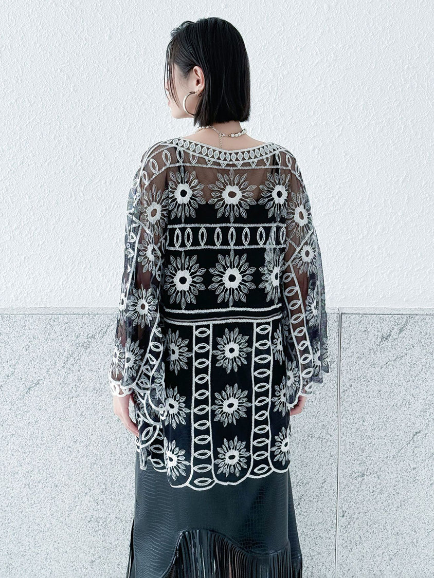 Flower embroidered lace top