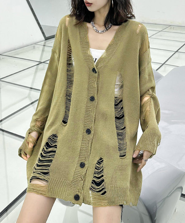 Distressed knit cardigan