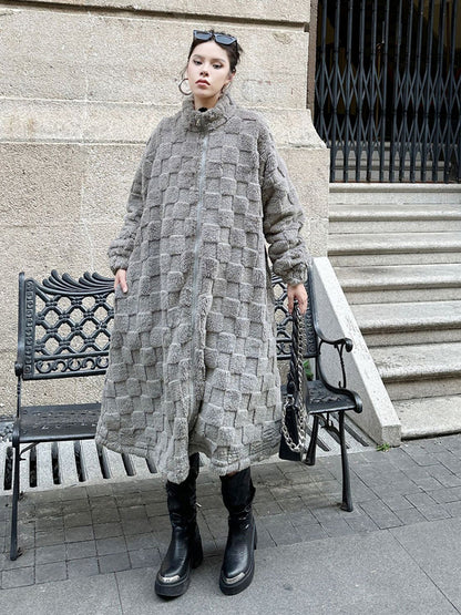 チェッカードパターンボアコート