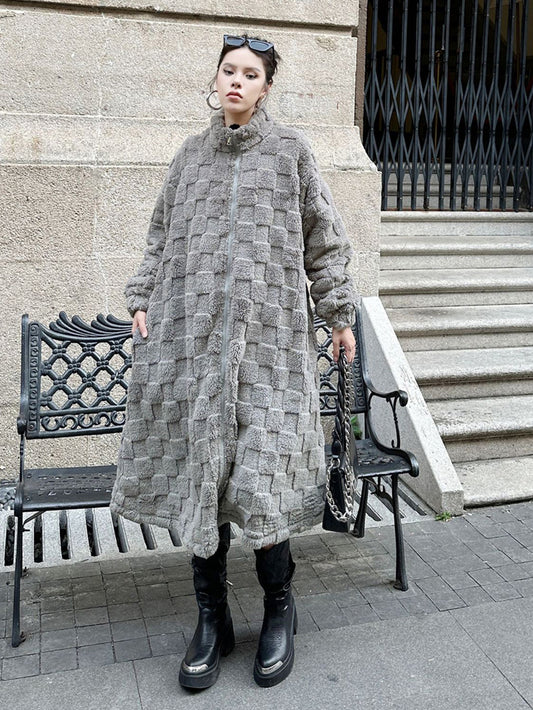 チェッカードパターンボアコート