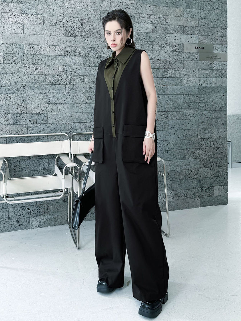 Center tuck wide jumpsuit