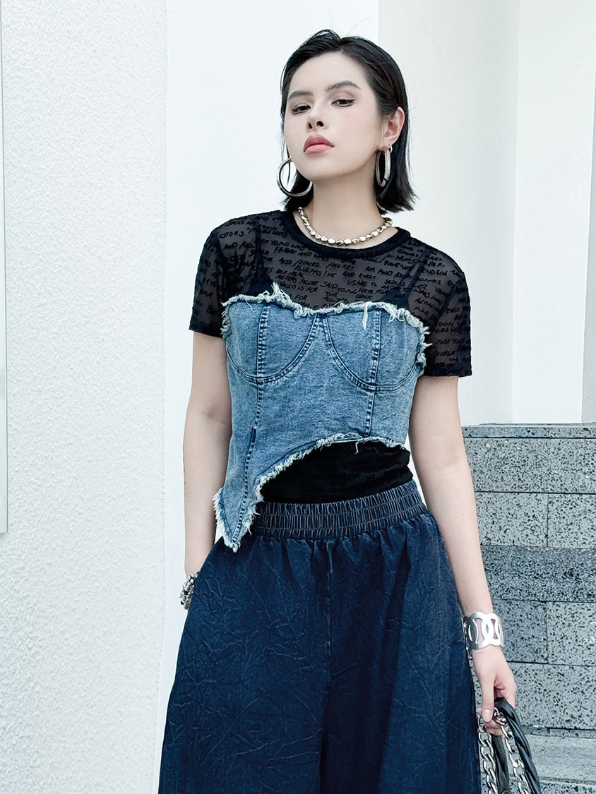 Denim layered top