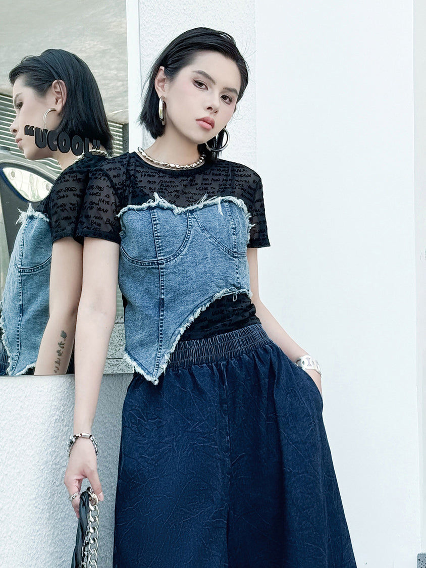 Denim layered top