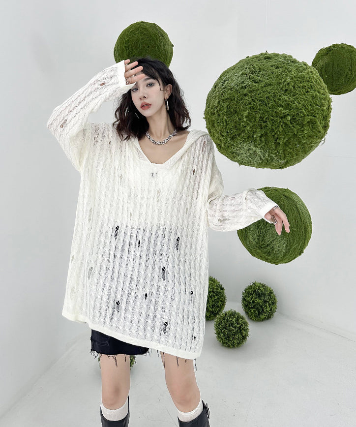 Distressed knit hoodie